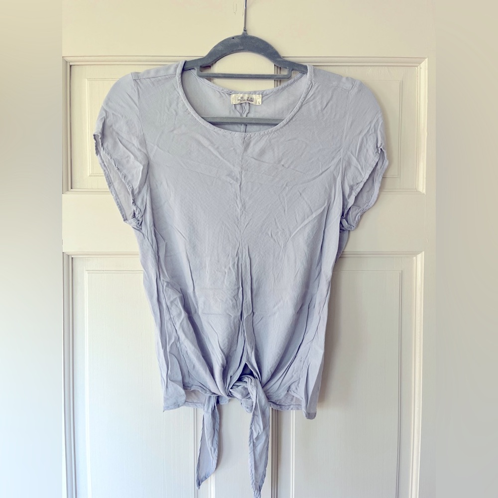 Grey-Blue Bella Dahl Top with Front Tie | Size L
